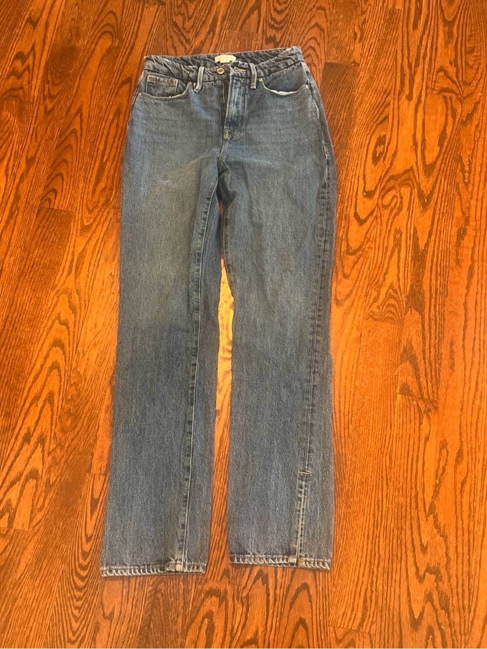 Good American Women’s Denim Jeans Straight Leg Relaxed Split Hem High Rise 0/25
